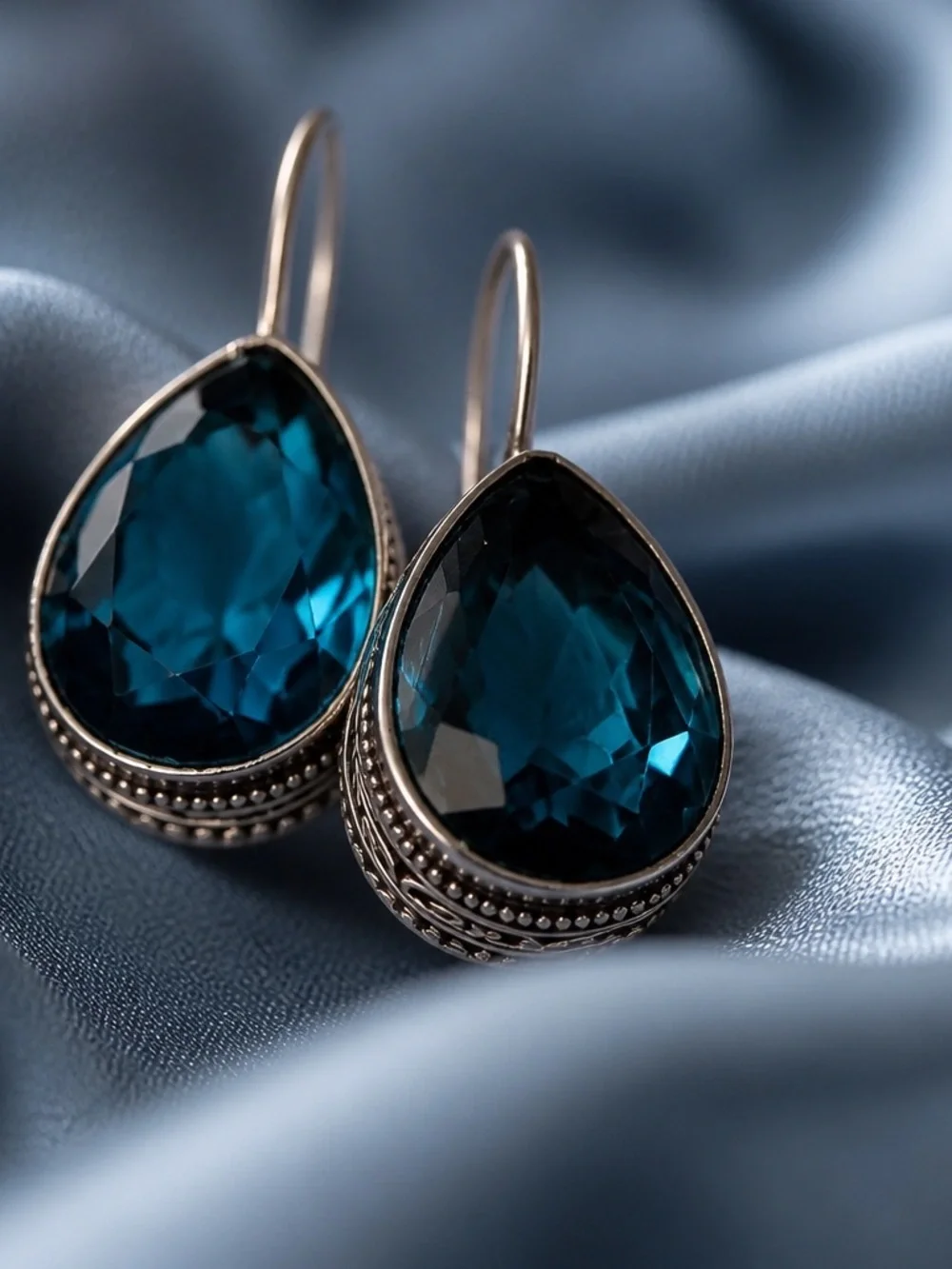 London Blue Topaz Earrings set in a vintage style setting 925 sterling Silver